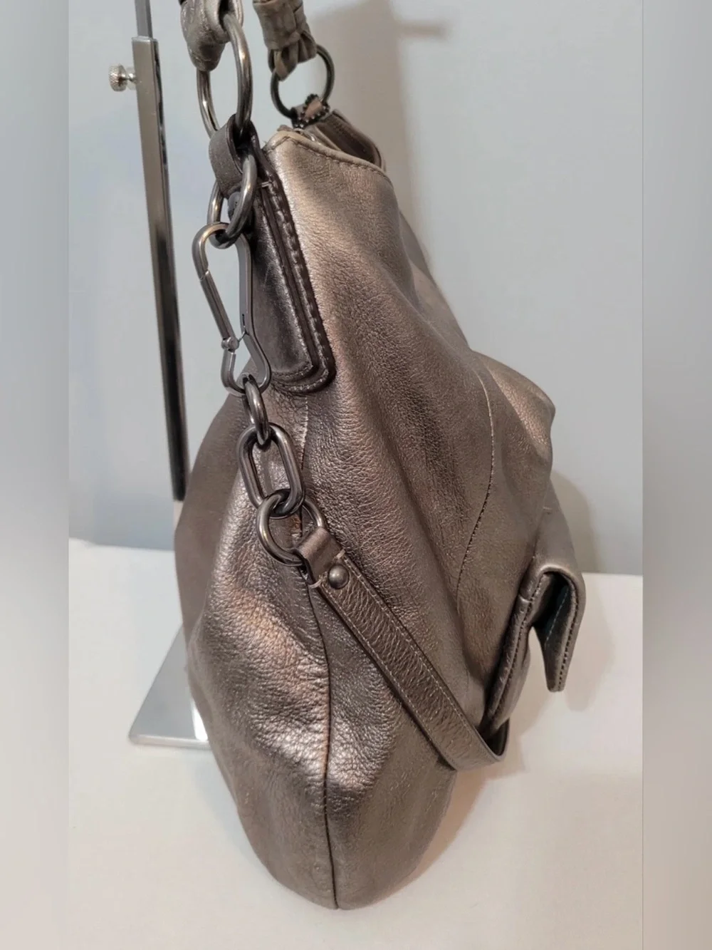 Coach Kristin Metallic Marcasite Leather Hobo Crossbody Bag Y2K Shoulder Purse